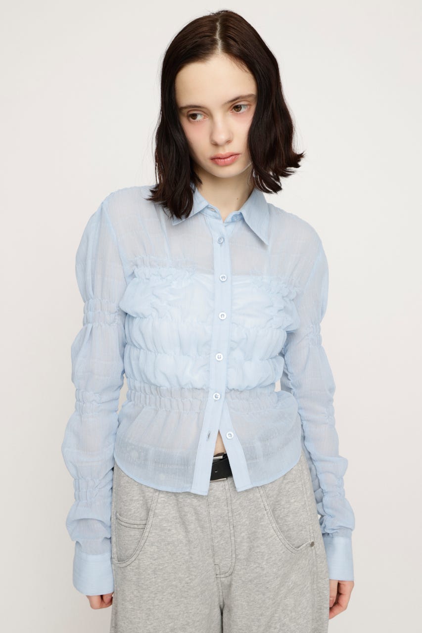 RANDOM SHIRRING トップス L/BLU FREE