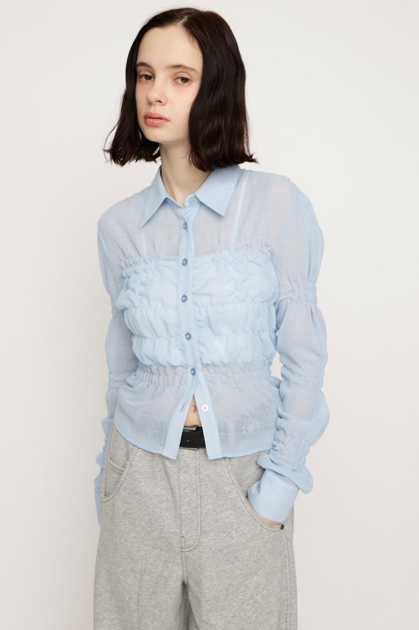 RANDOM SHIRRING トップス L/BLU FREE