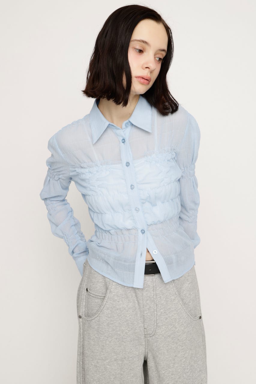 RANDOM SHIRRING トップス L/BLU FREE