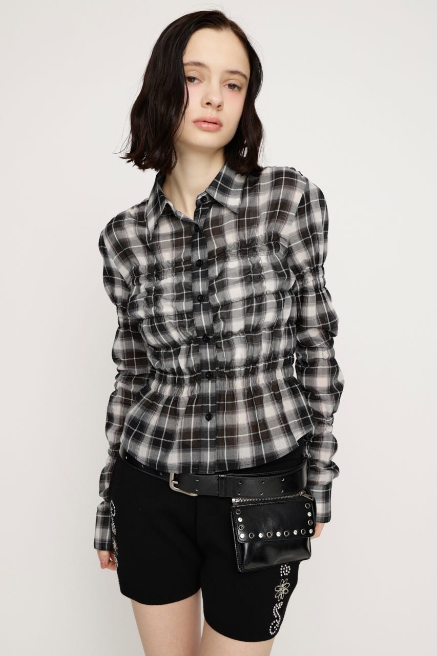 RANDOM SHIRRING トップス M/BLK FREE