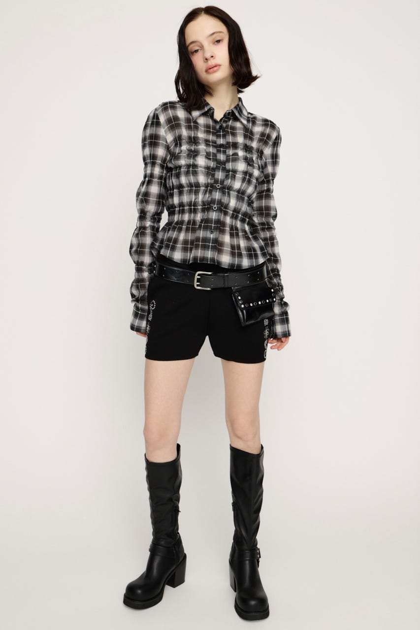 RANDOM SHIRRING トップス M/BLK FREE