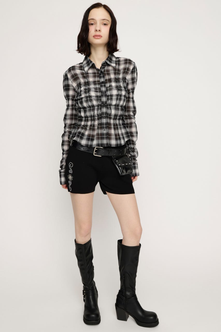 RANDOM SHIRRING トップス M/BLK FREE