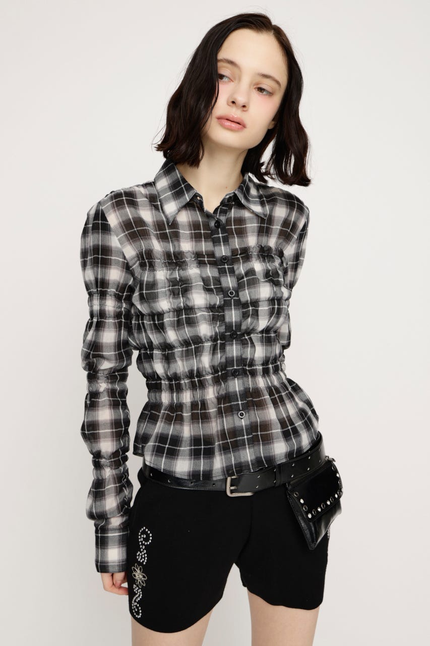 RANDOM SHIRRING トップス M/BLK FREE