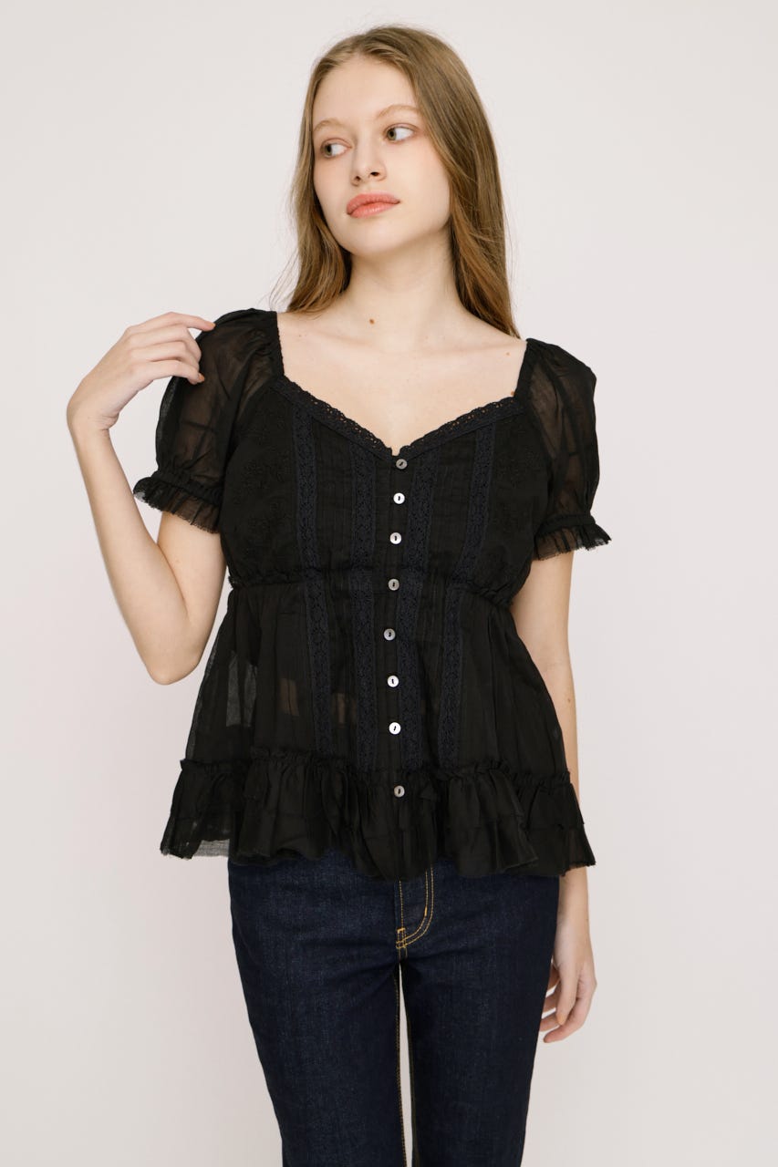 BABY DOLL COTTON ブラウス BLK FREE