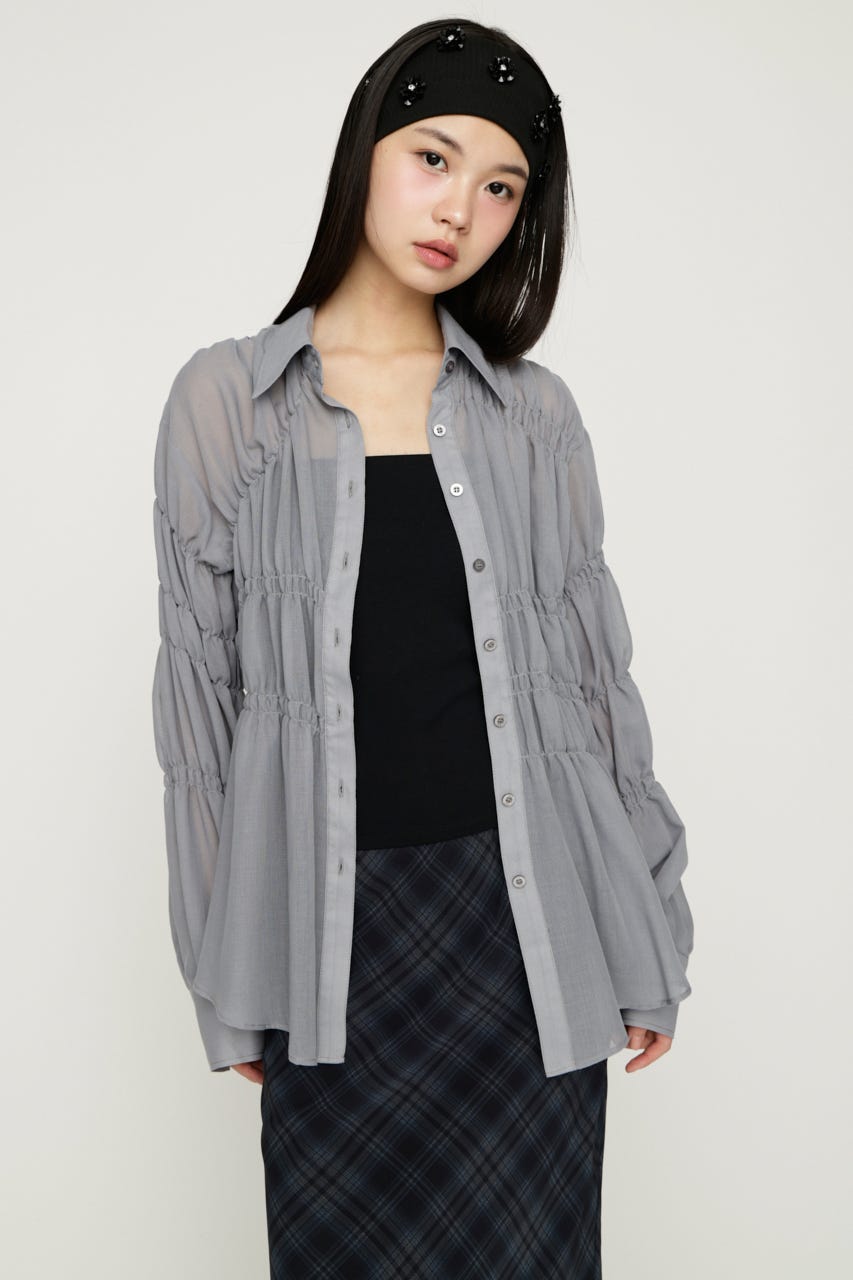 ASYMMETRY SHIRRING SHEER シャツ GRY FREE