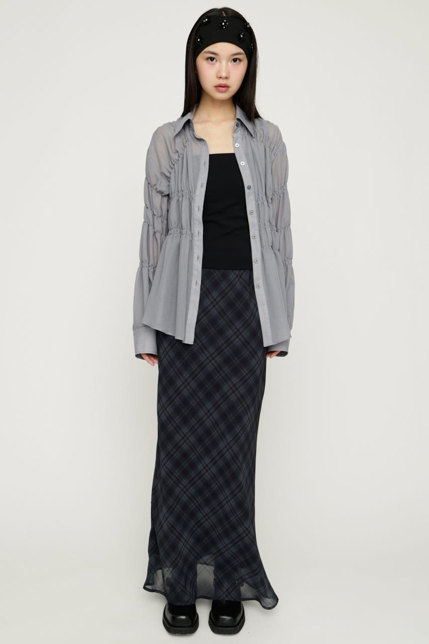 ASYMMETRY SHIRRING SHEER シャツ GRY FREE