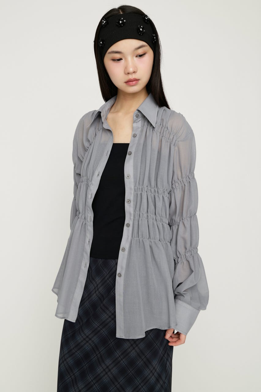 ASYMMETRY SHIRRING SHEER シャツ GRY FREE