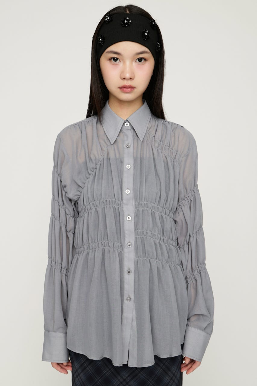 ASYMMETRY SHIRRING SHEER シャツ GRY FREE