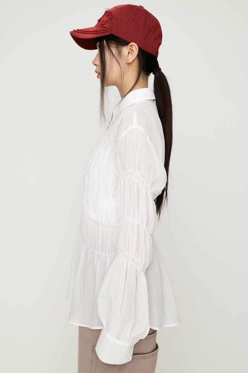 ASYMMETRY SHIRRING SHEER シャツ O/WHT FREE