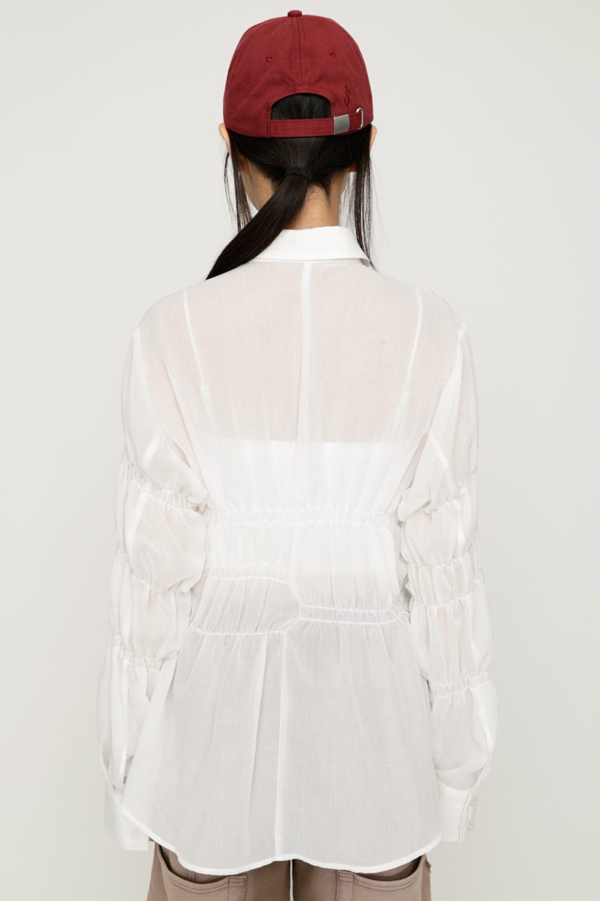 ASYMMETRY SHIRRING SHEER シャツ O/WHT FREE