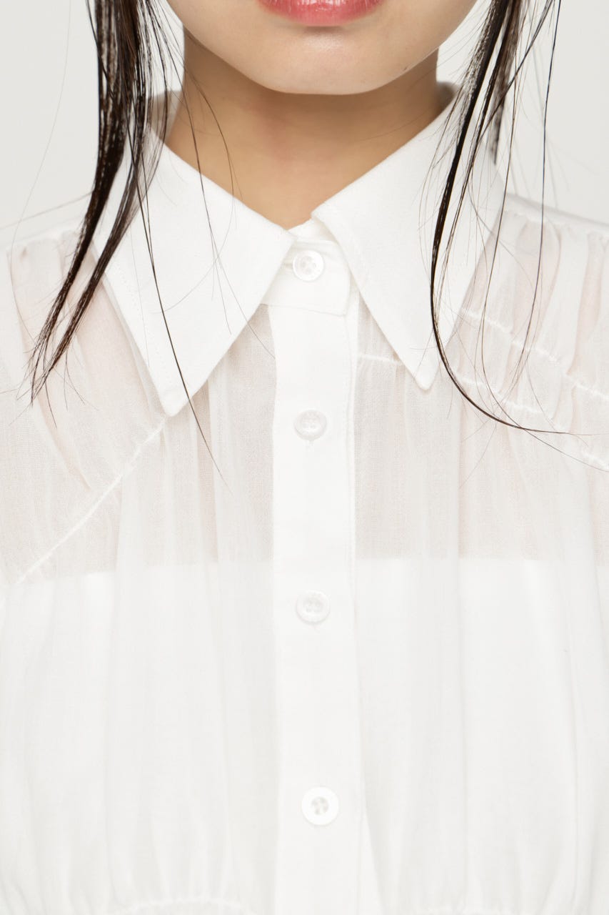 ASYMMETRY SHIRRING SHEER シャツ O/WHT FREE