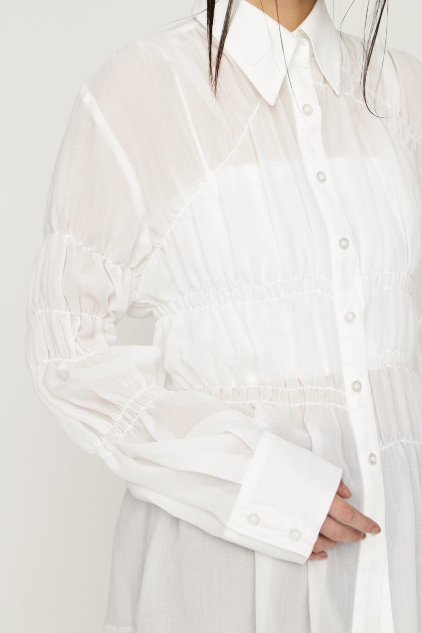 ASYMMETRY SHIRRING SHEER シャツ O/WHT FREE