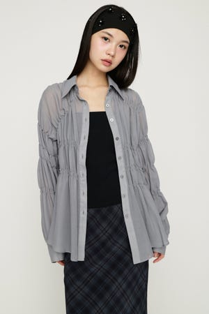 ASYMMETRY SHIRRING SHEER シャツ