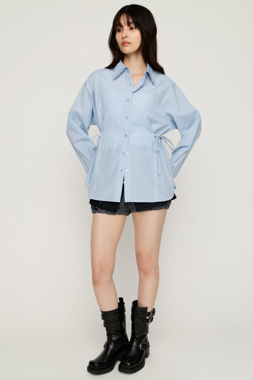 【1BUY5％OFF】WAIST SHAPE シャツ L/BLU FREE