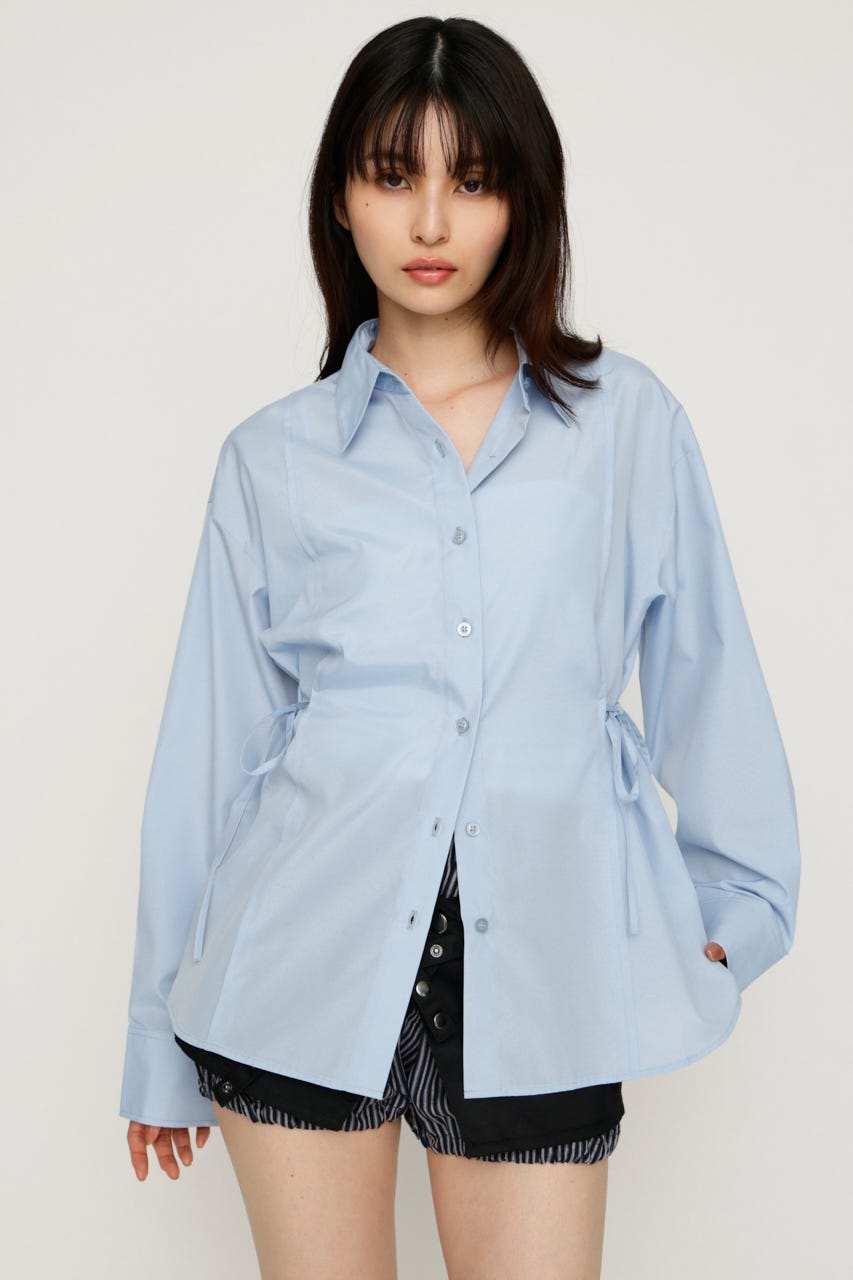 【1BUY5％OFF】WAIST SHAPE シャツ L/BLU FREE