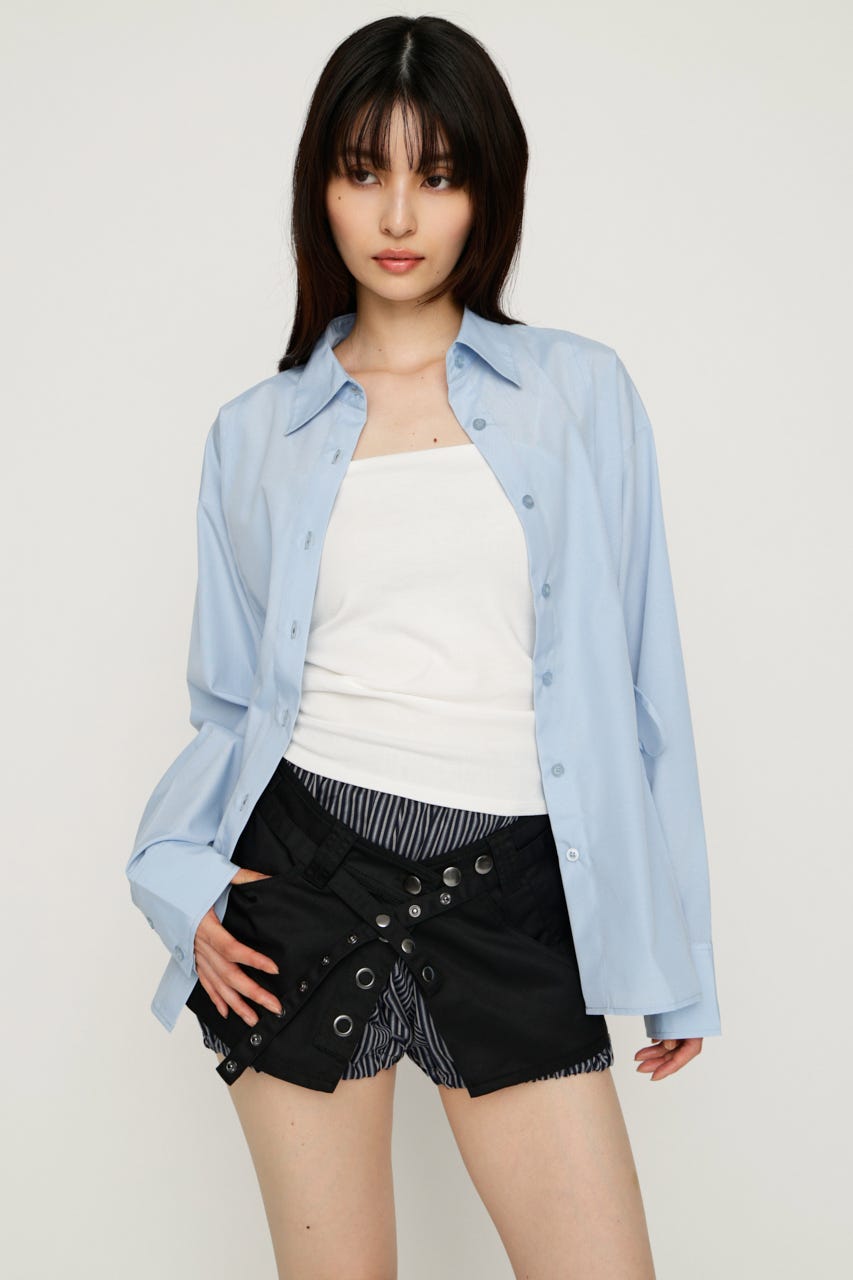 【1BUY5％OFF】WAIST SHAPE シャツ L/BLU FREE