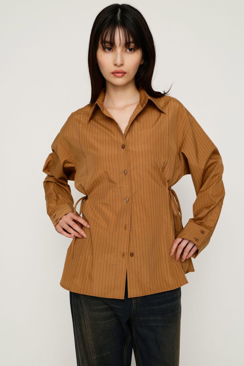 【1BUY5％OFF】WAIST SHAPE シャツ M/BRN FREE