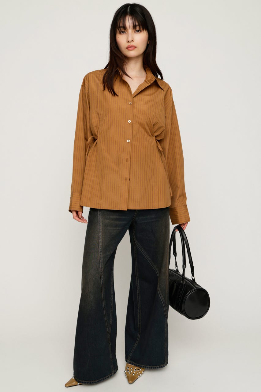 【1BUY5％OFF】WAIST SHAPE シャツ M/BRN FREE