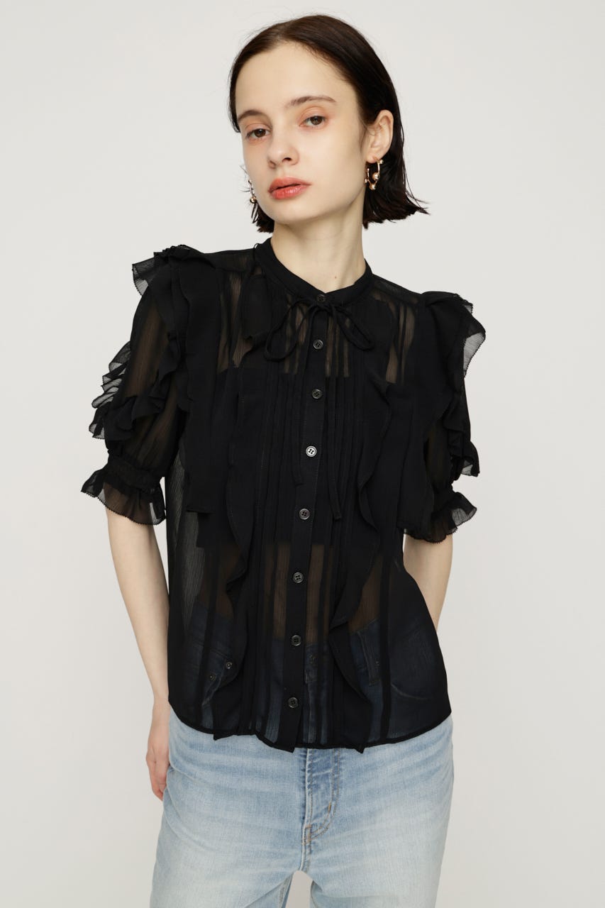 FRONT FRILL ブラウス BLK FREE