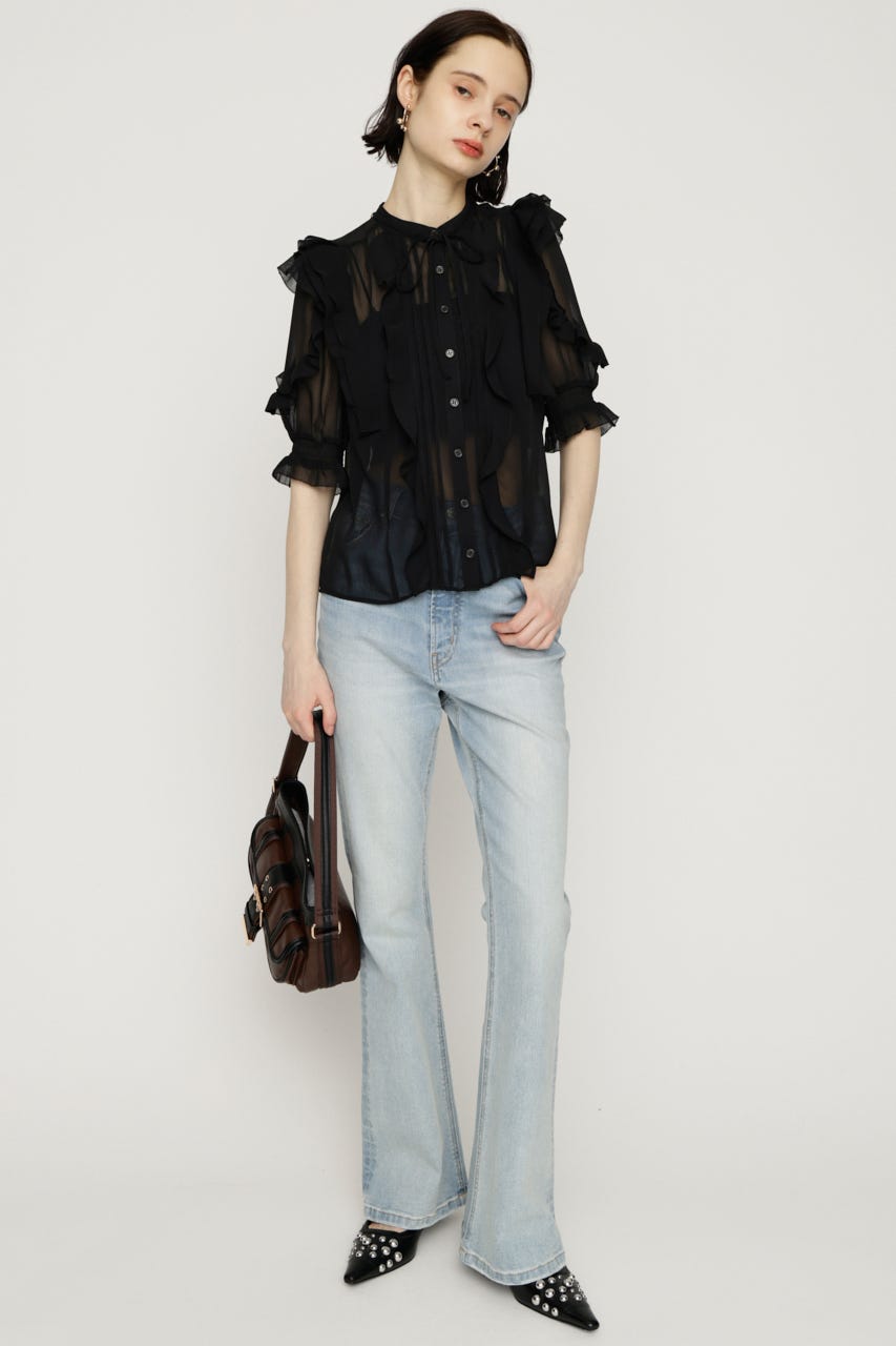 FRONT FRILL ブラウス BLK FREE