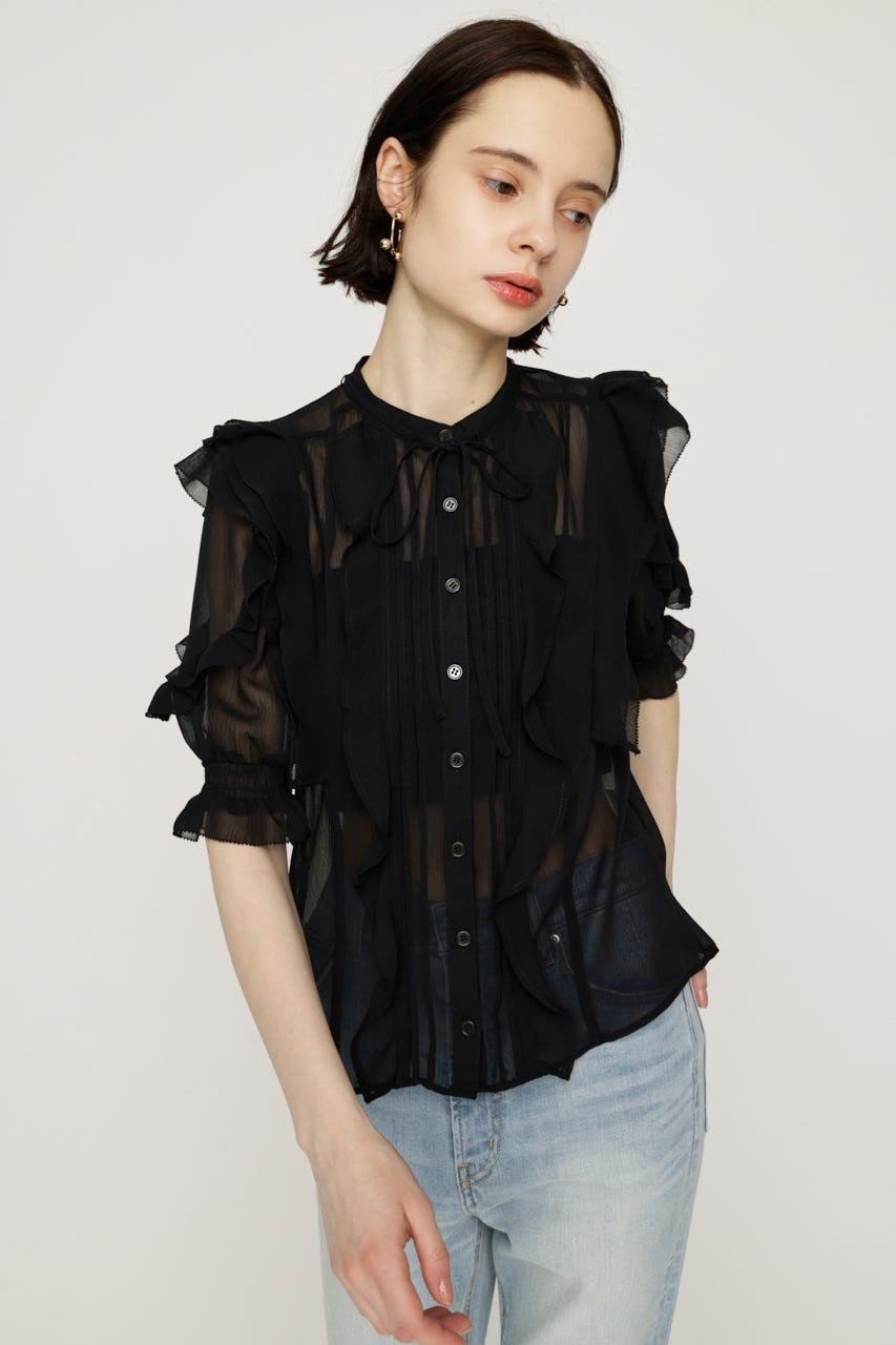 FRONT FRILL ブラウス BLK FREE