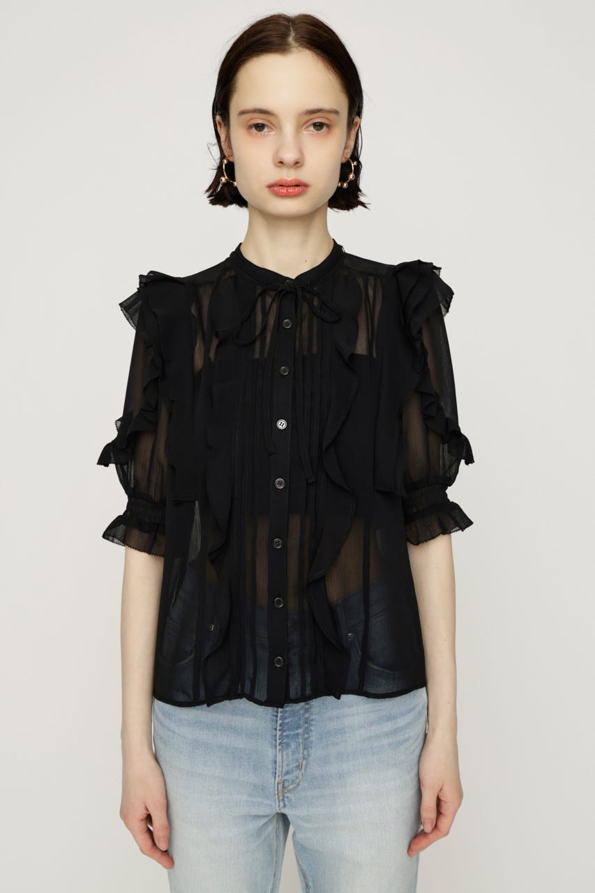 FRONT FRILL ブラウス BLK FREE