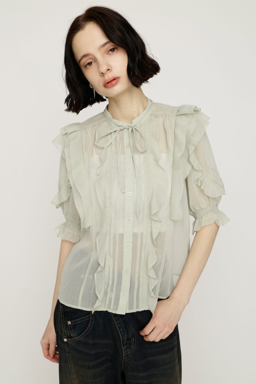 FRONT FRILL ブラウス L/GRN FREE