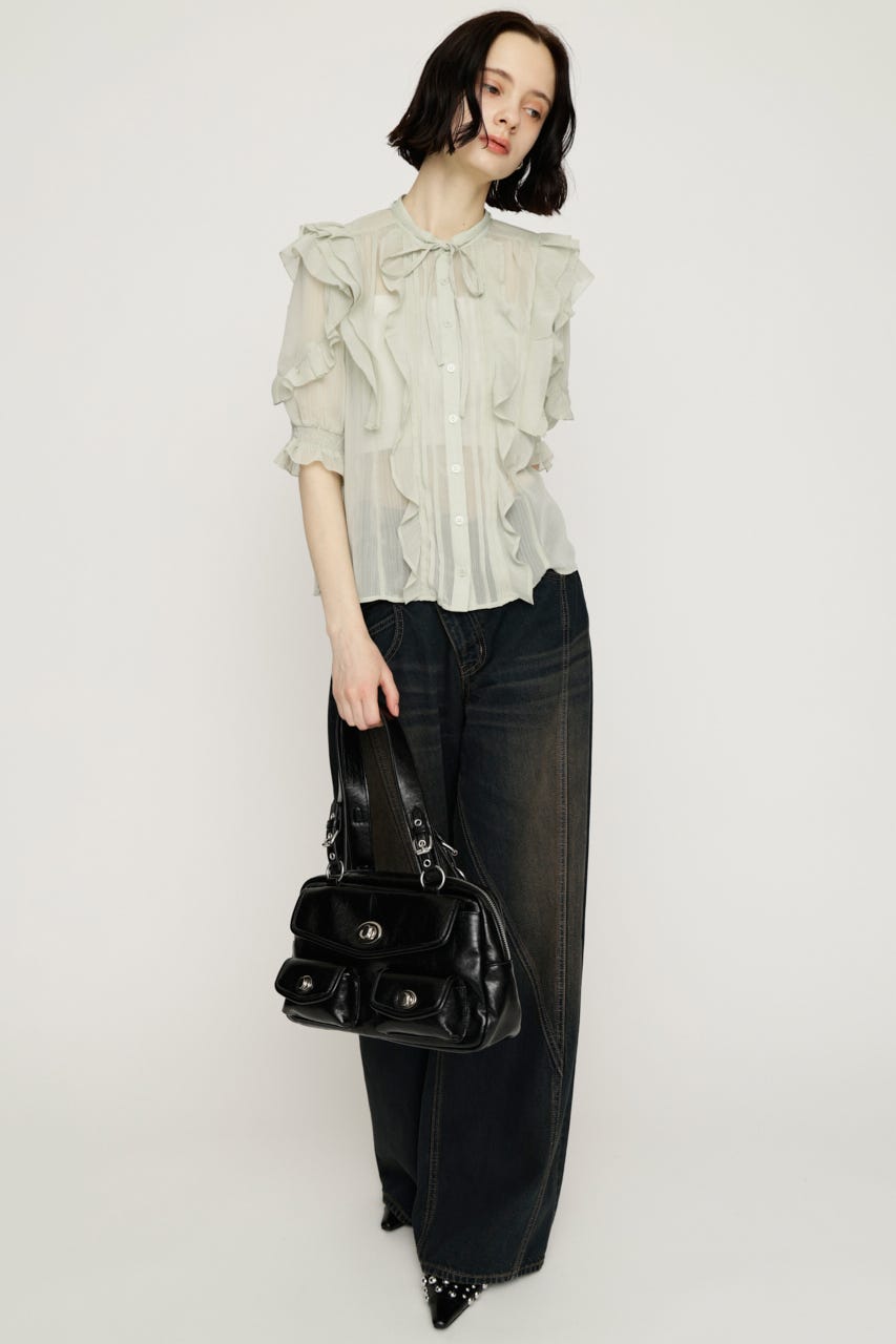 FRONT FRILL ブラウス L/GRN FREE