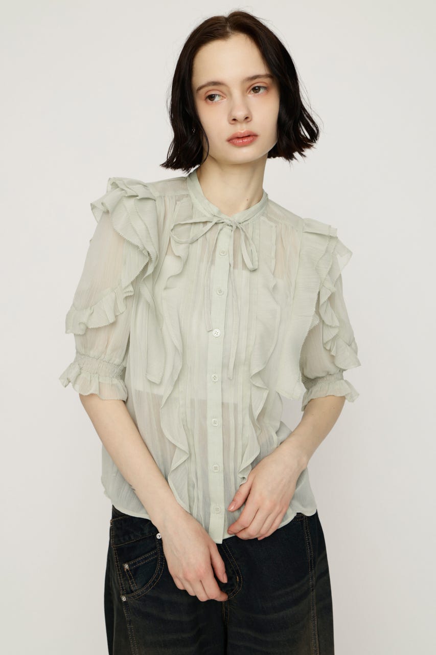 FRONT FRILL ブラウス L/GRN FREE
