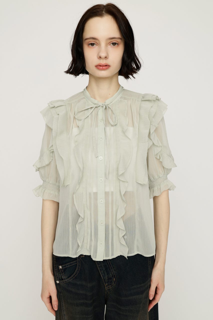 FRONT FRILL ブラウス L/GRN FREE
