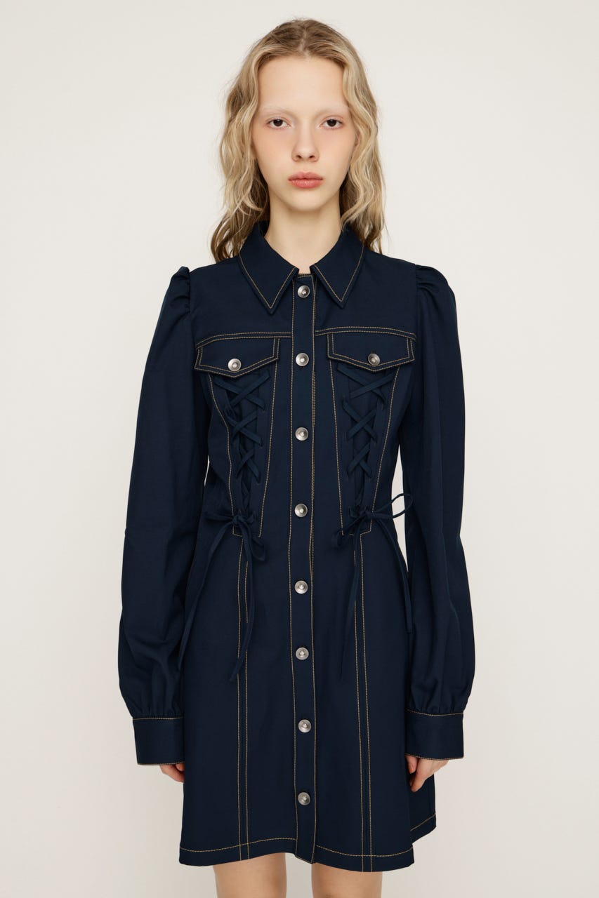 LACE UP FRONT BUTTON ショートワンピース NVY 1