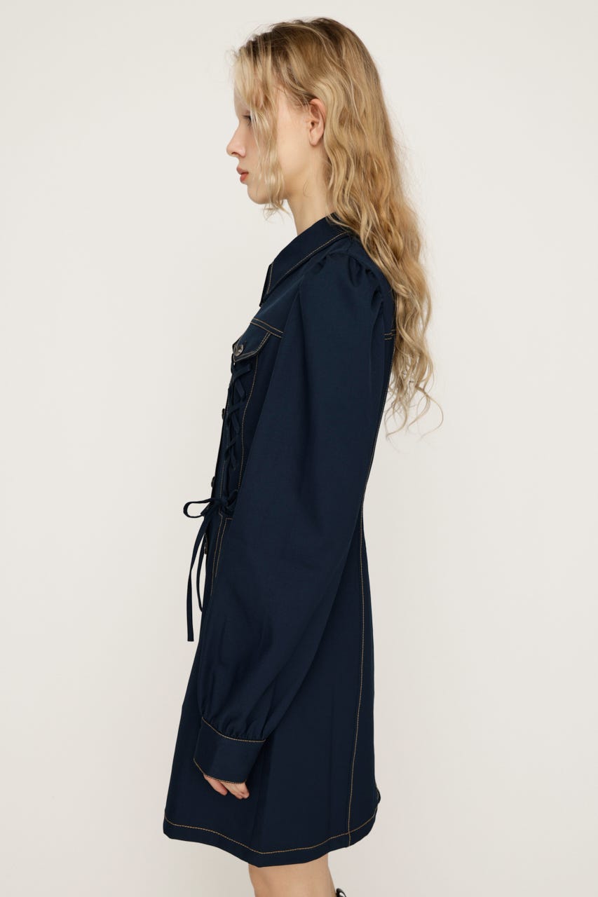 LACE UP FRONT BUTTON ショートワンピース NVY 1