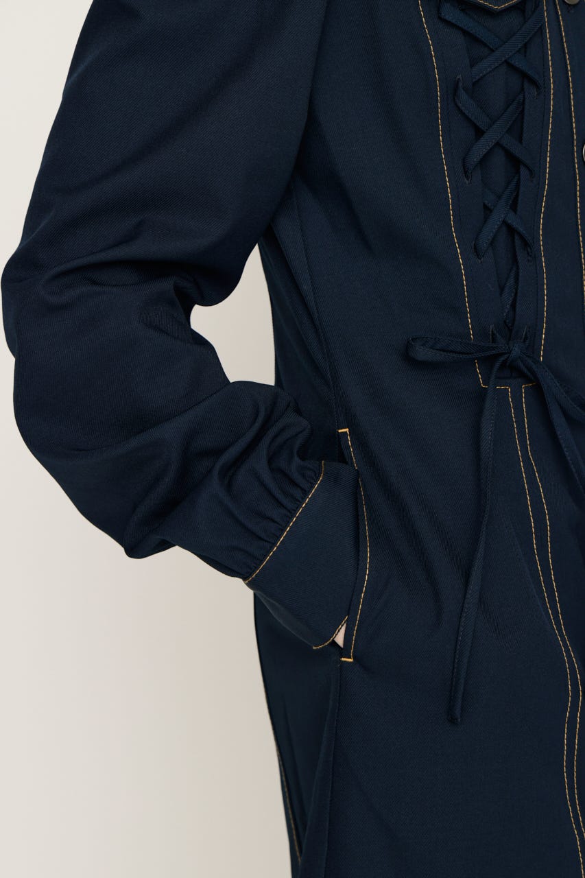 LACE UP FRONT BUTTON ショートワンピース NVY 1