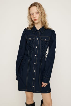 LACE UP FRONT BUTTON ショートワンピース