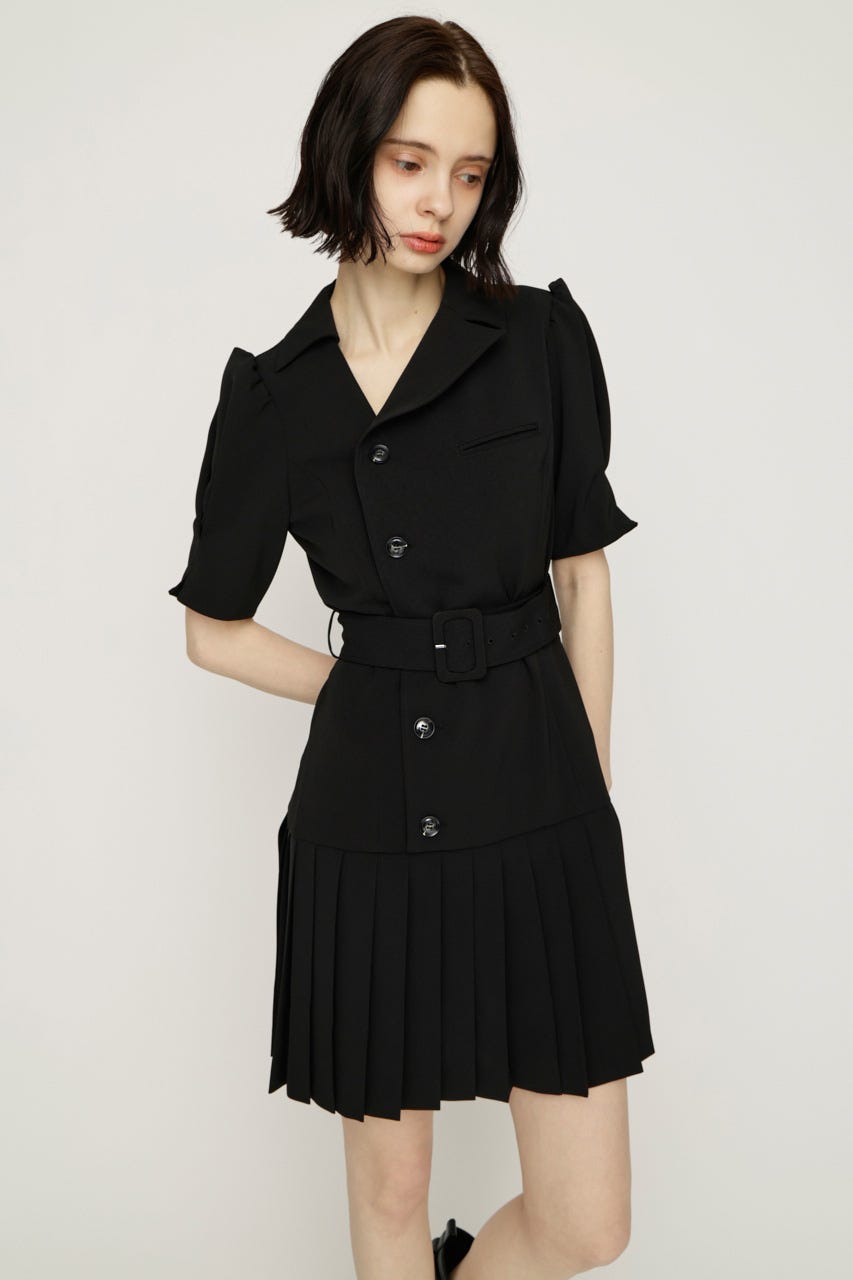 ASYMMETRY PLEATS ショートワンピース BLK 1