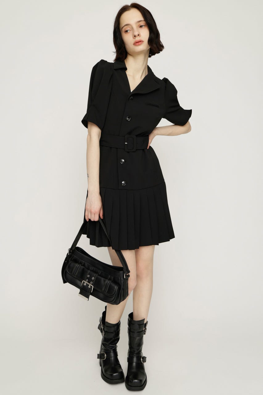 ASYMMETRY PLEATS ショートワンピース BLK 1
