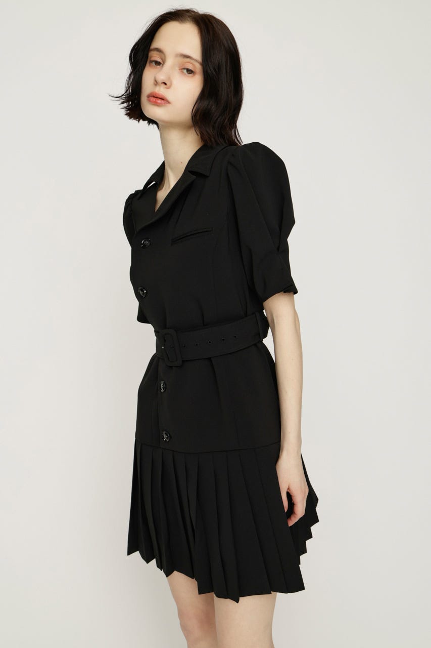 ASYMMETRY PLEATS ショートワンピース BLK 1