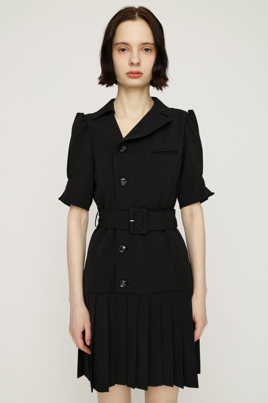 ASYMMETRY PLEATS ショートワンピース BLK 1
