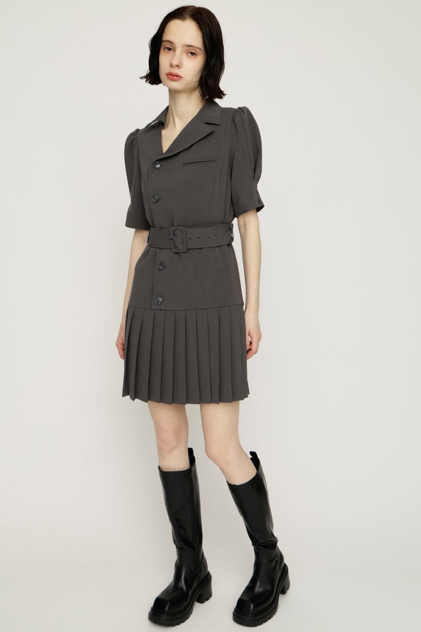 ASYMMETRY PLEATS ショートワンピース GRY 1