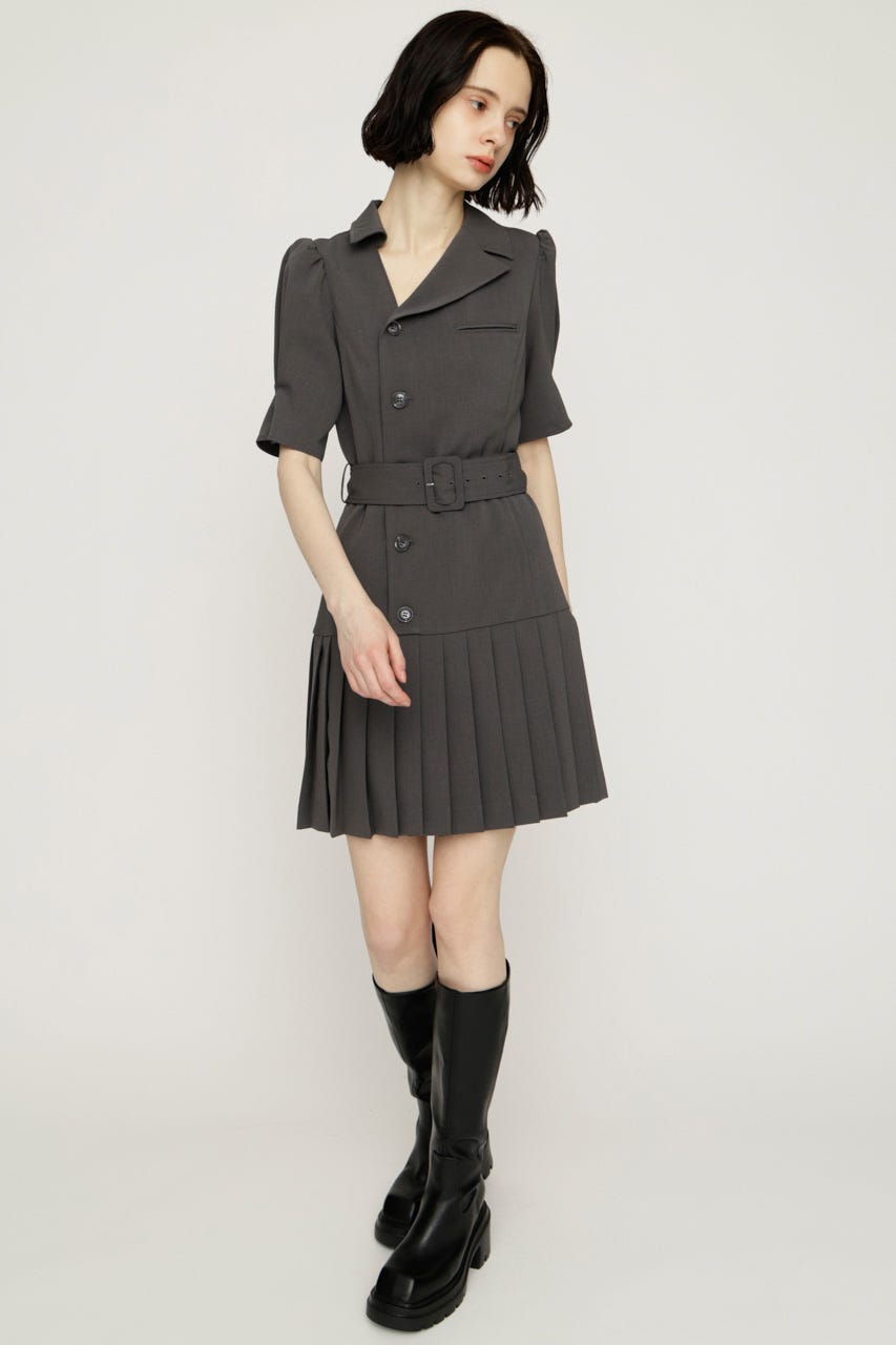 ASYMMETRY PLEATS ショートワンピース GRY 1