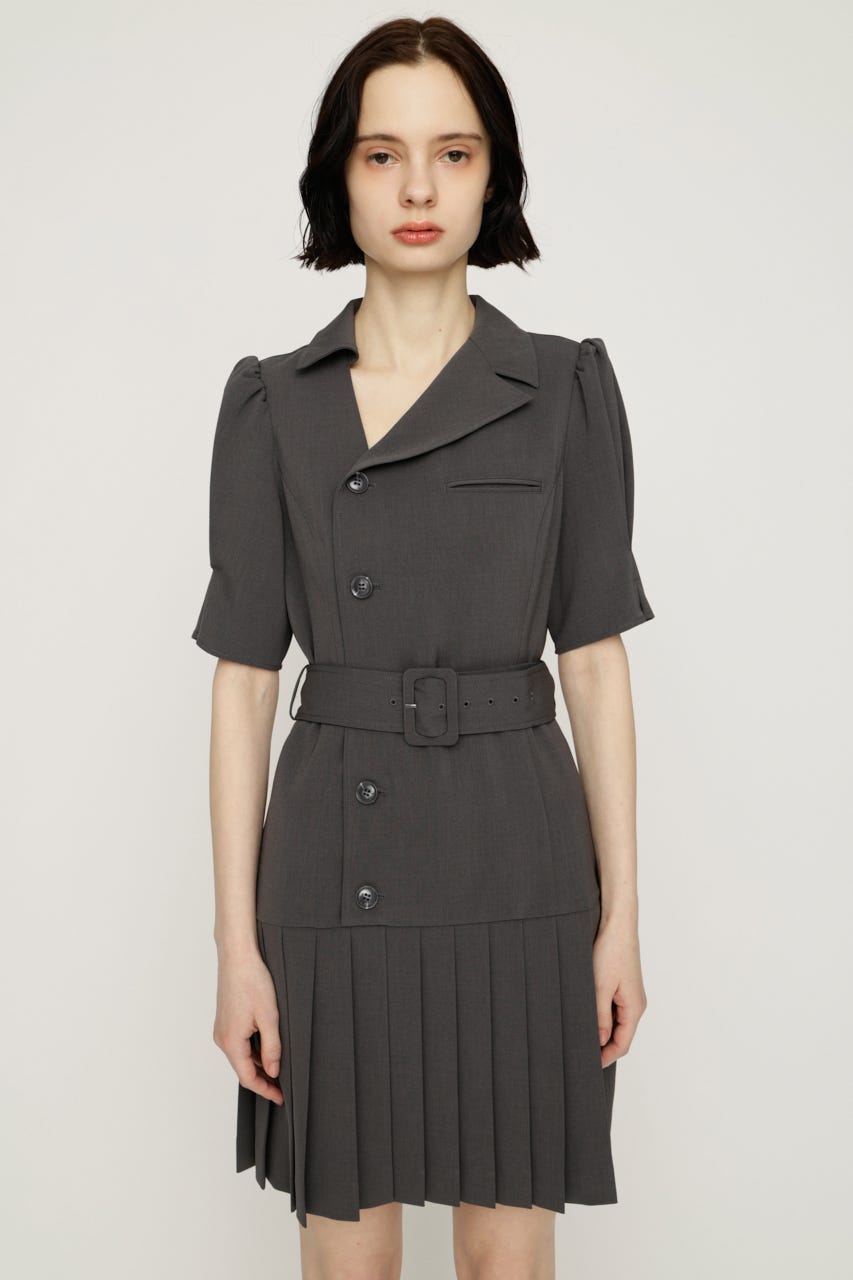 ASYMMETRY PLEATS ショートワンピース GRY 1