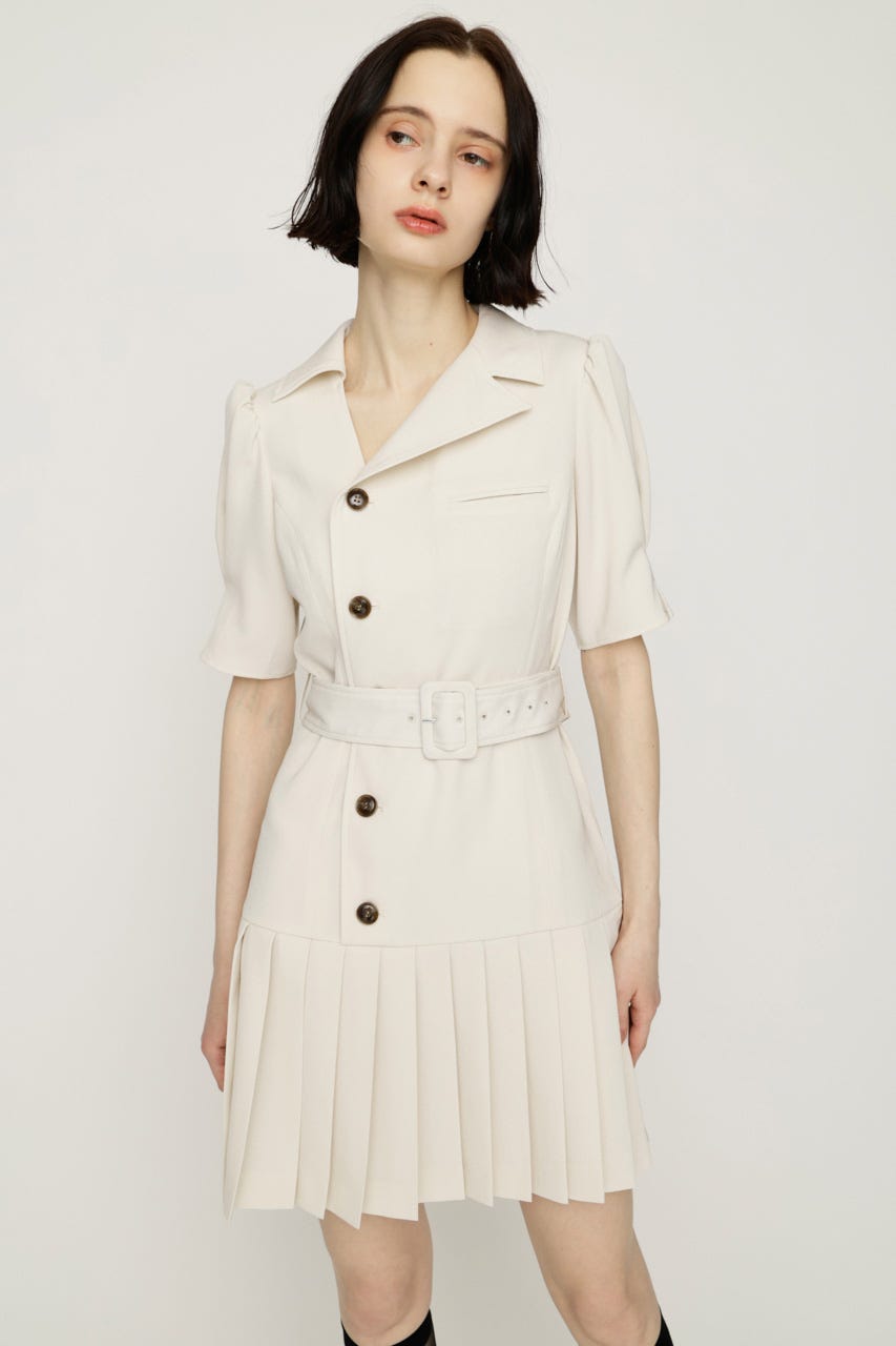 ASYMMETRY PLEATS ショートワンピース IVOY 1