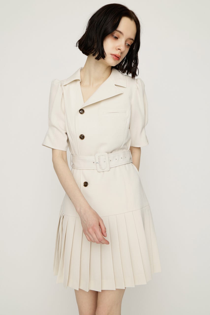 ASYMMETRY PLEATS ショートワンピース IVOY 1