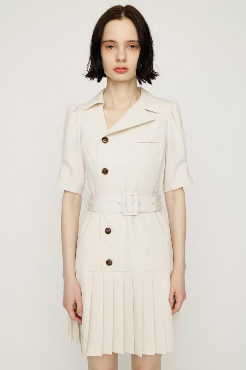 ASYMMETRY PLEATS ショートワンピース IVOY 1