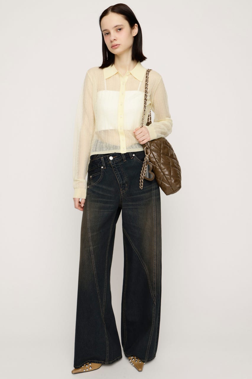 SHEER CABLE KNIT COMPACT シャツ L/YEL FREE