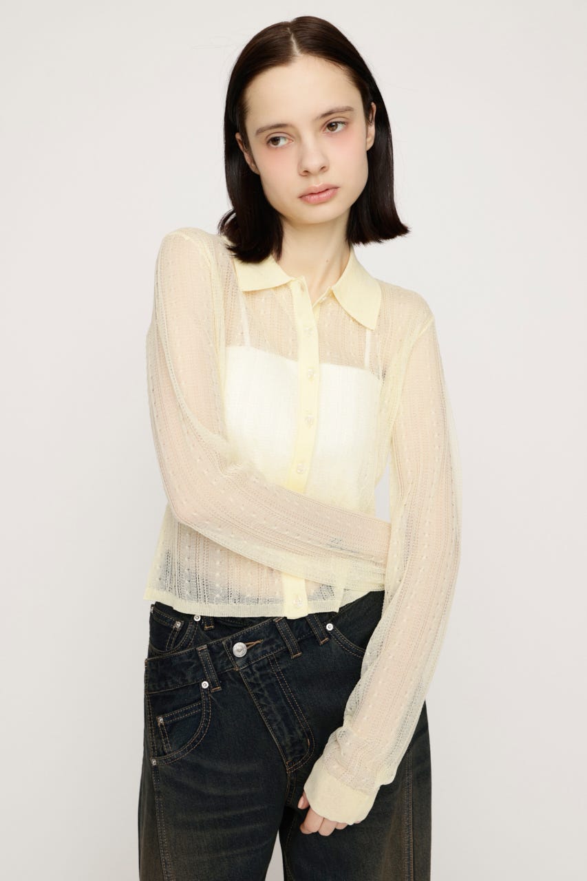SHEER CABLE KNIT COMPACT シャツ L/YEL FREE