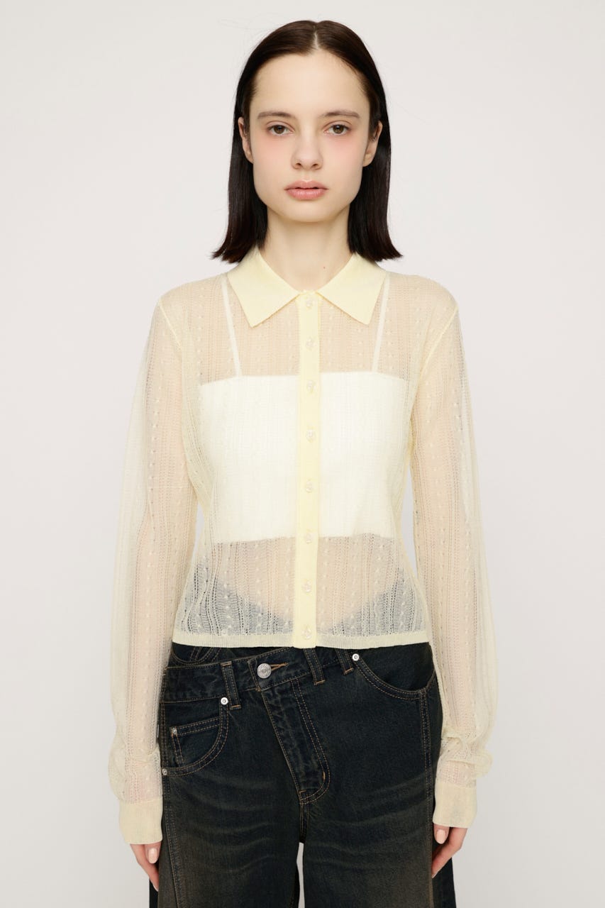SHEER CABLE KNIT COMPACT シャツ L/YEL FREE