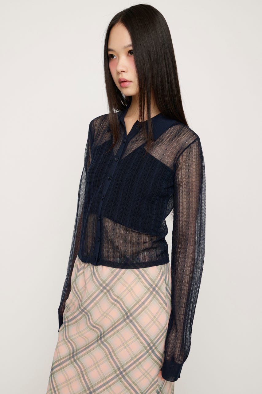 SHEER CABLE KNIT COMPACT シャツ NVY FREE
