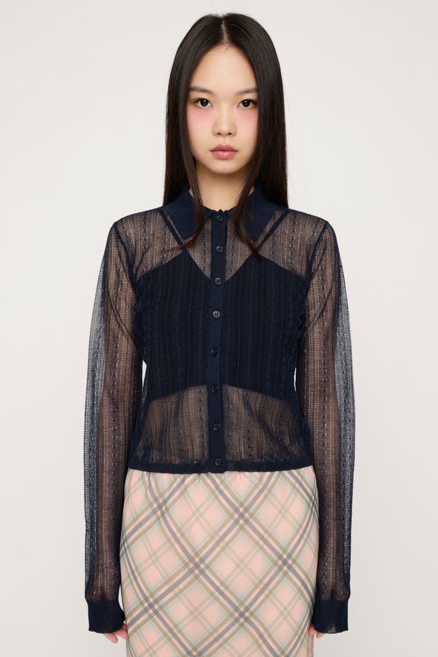 SHEER CABLE KNIT COMPACT シャツ NVY FREE