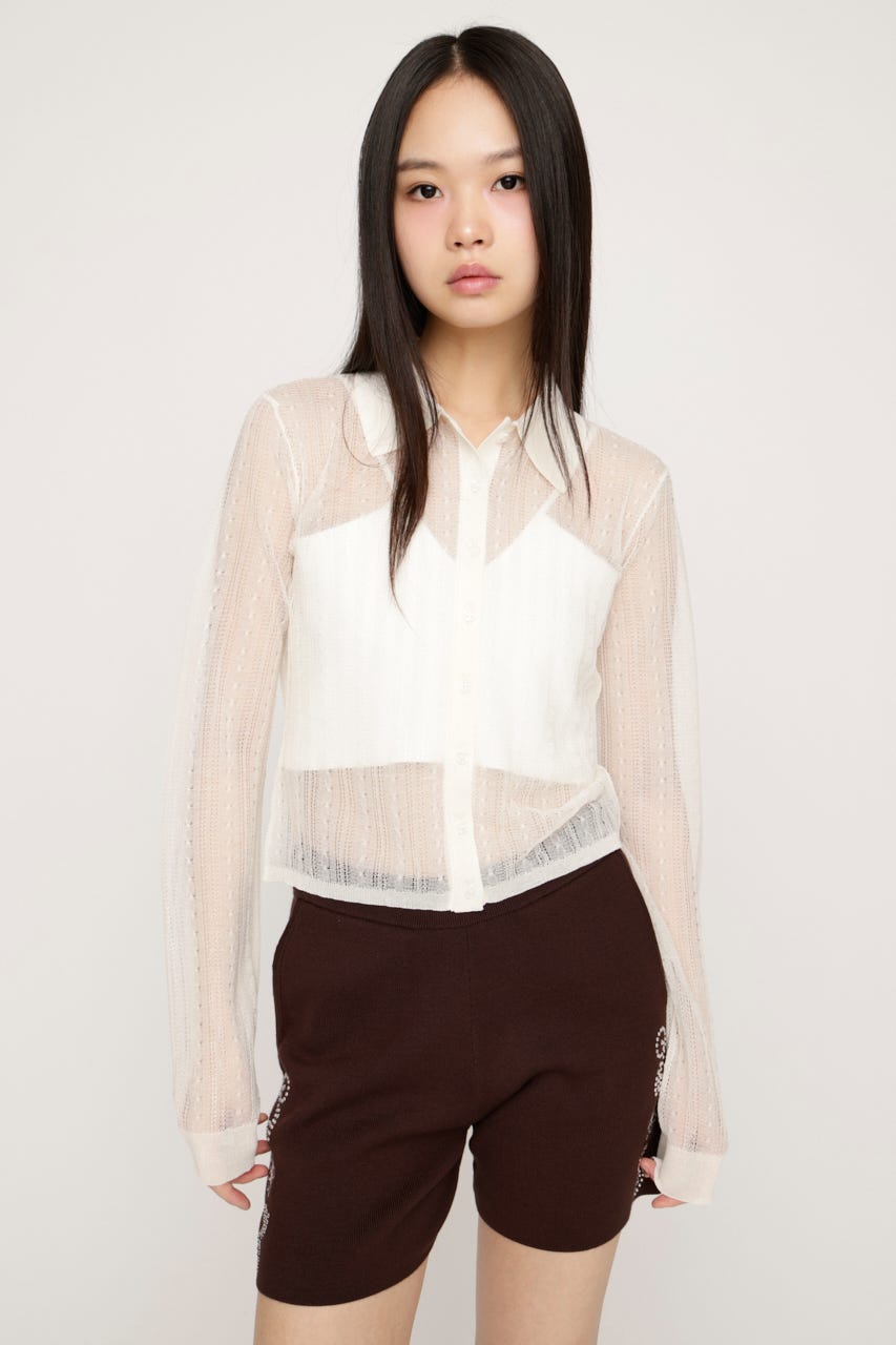SHEER CABLE KNIT COMPACT シャツ O/WHT FREE